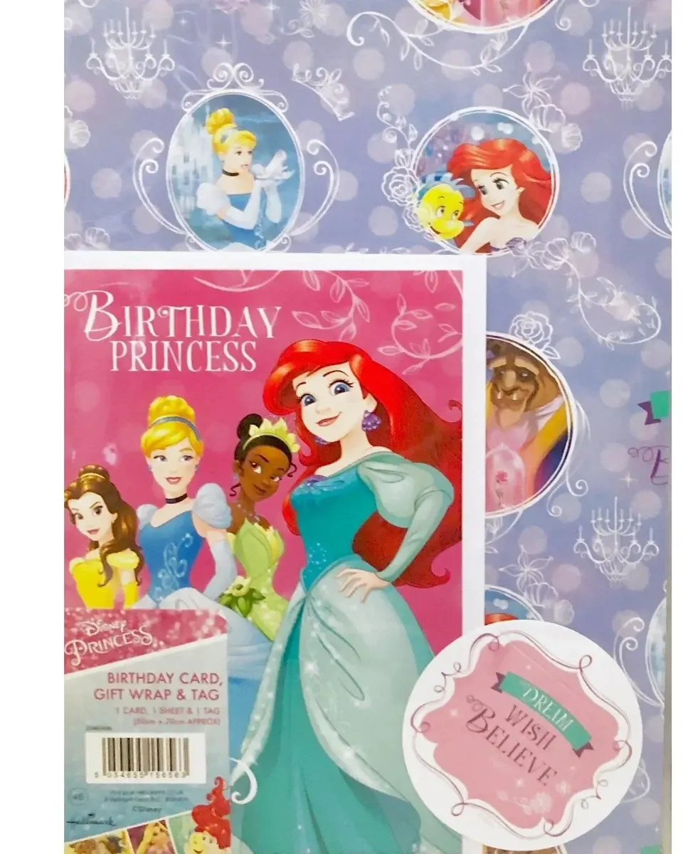 Disney Princess Birthday Card Gift Wrap Tag Set