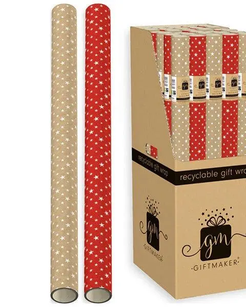 Giftmaker Red & Gold Stars Gift Wrap 2M Cdu Age- Newborn & Above