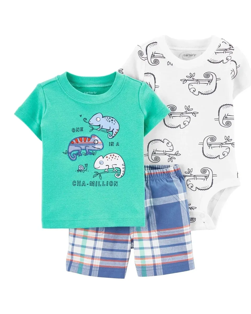 Carter's Infants Boys 3-Piece Chameleon Little Short Set Green/White 1M804810